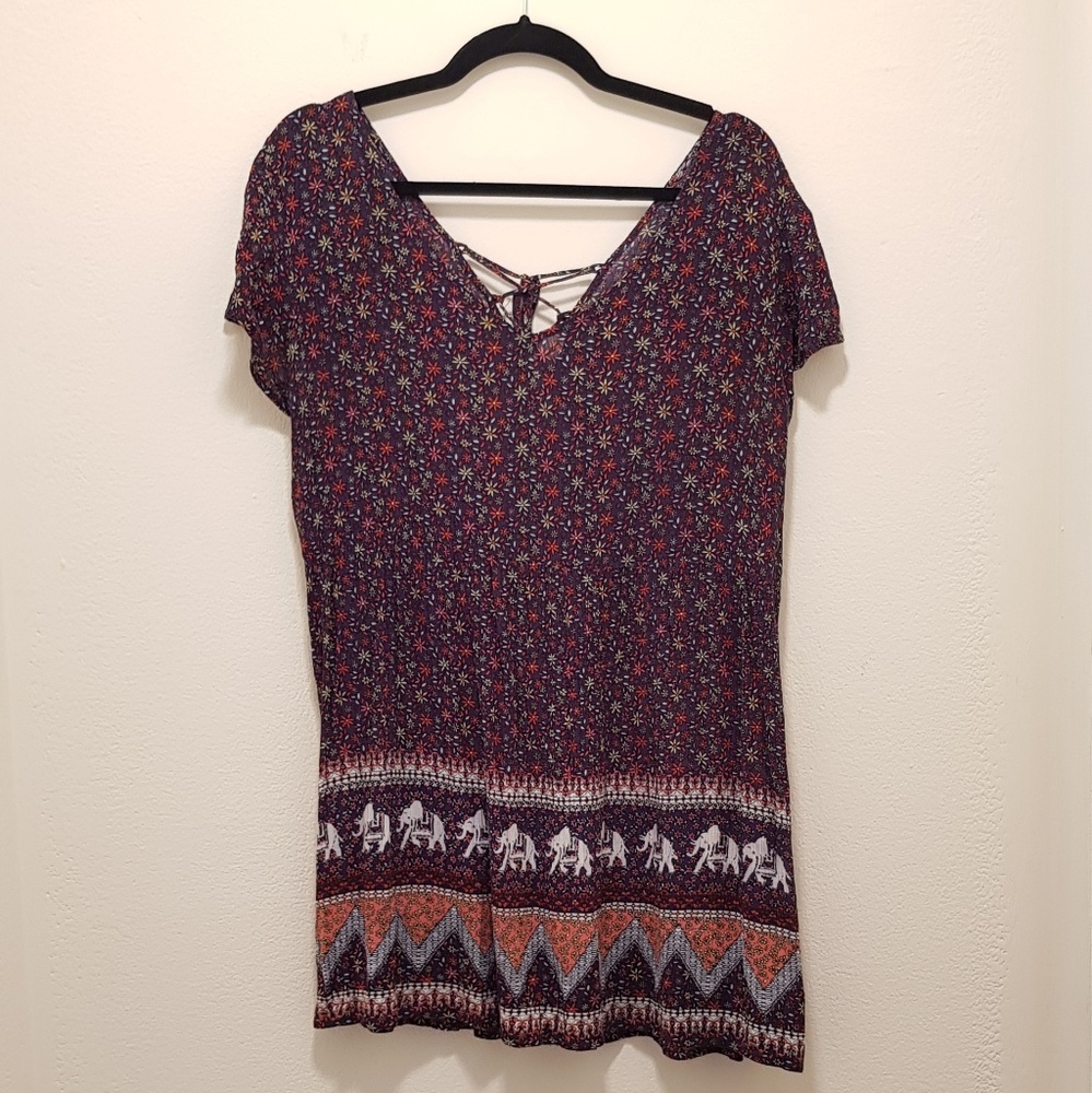 EUC Forever 21 Mini Tie Lace Up Dress with Print